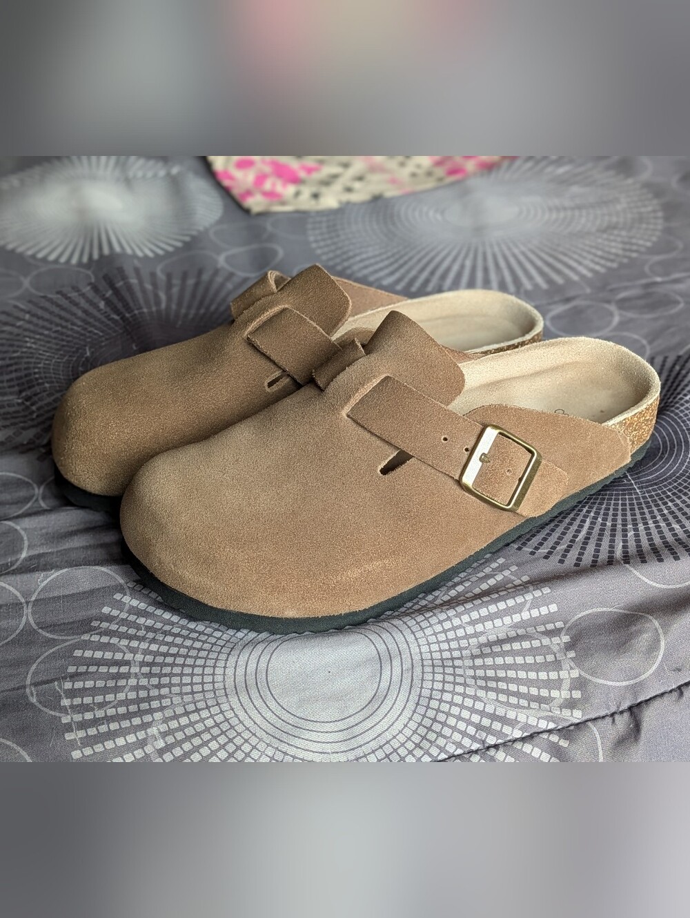 Quince Suede Buckle Clog Mules in Cafe Size 8